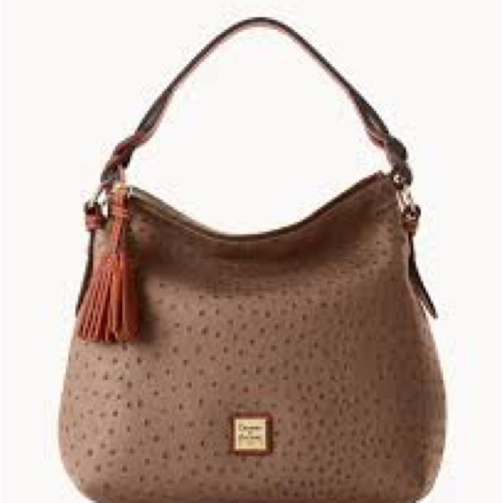 Dooney & Bourke Taupe Ostrich Twist Strap Hobo Bag - Picture 4 of 8